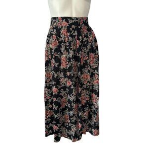 Vtg 80s Laura Ashley Black Floral Skirt A-line Cottage Priarie Womens Size 14